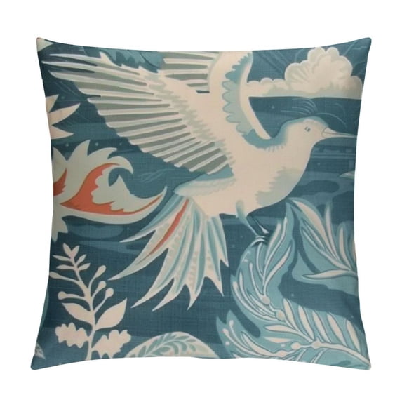 ONETECH Teal Blue Chinoiserie Bird Floral Sofa Pillow Cover Aquamarine Blue and Ivory Decorative Cushion Cover Chinoiserie Pillow Cases