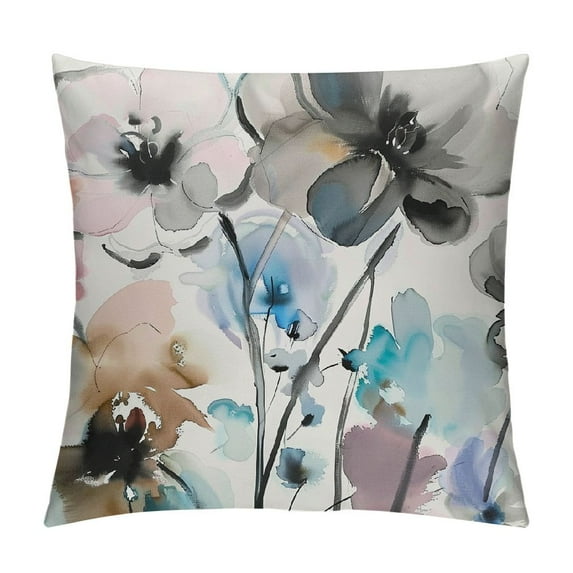 ONETECH Teal Brown Cream Grey Floral Throw Pillow Covers Watercolor Tan Gray Beige Flowers Decorative Pillow Cases Rustic Abstract Modern Pillowcases Home Decor For Living Room Couch Sofa