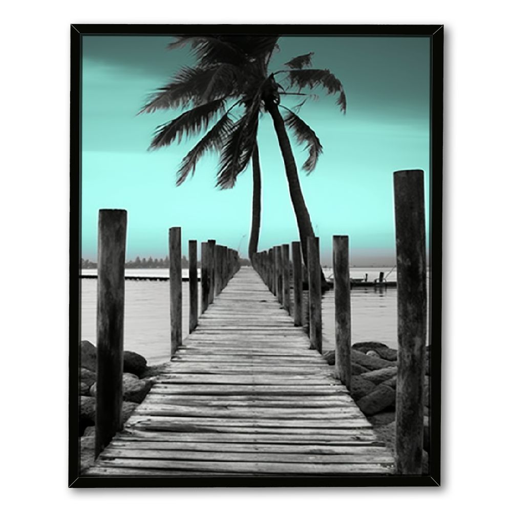 ONETECH Teal Canvas Wall Art Summer Ocean Lighthouse Painting Palm Tree ...