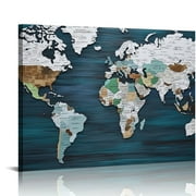ONETECH Teal Decor World Map Canvas Wall Art Pictures for Living Room Wall Decoration Blue Wall Decor Office World Map Wall Art Map of the world Picture Framed Artwork Decor for Home Decoration