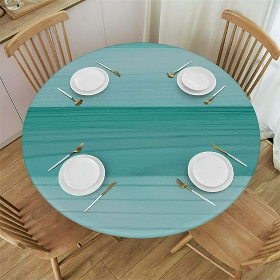 ONETECH Teal Round Table cover, Teal Turquoise Green Wood Decorative Table Cloth for Circular Table Cover Dinner Table Parties