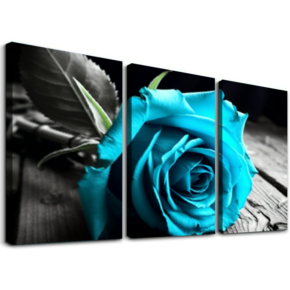ONETECH Teal Wall Decor Rose Flower Canvas Prints Black and White Wall ...