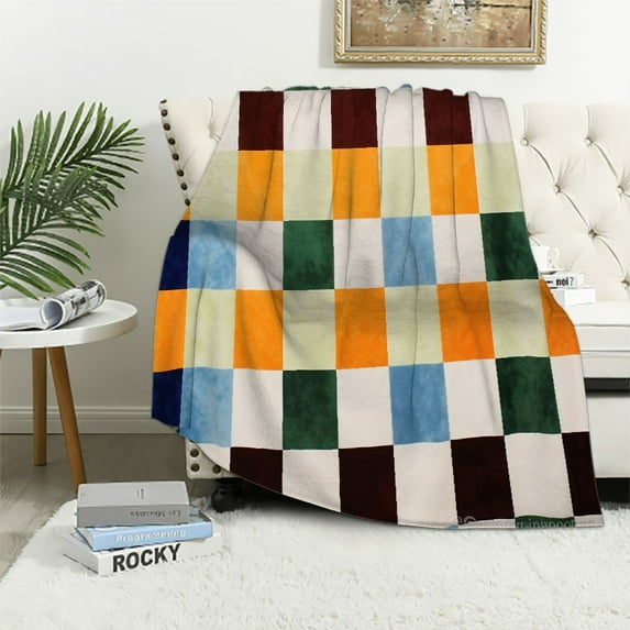 ONETECH  Throw Blanket Checkerboard Rainbow, Colorful Chessboard Flannel Blanket for Couch,Bed,Sofa,Soft Cozy Comfy Warm Checkered Blanket Home Decor for All Season