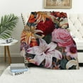 thumbnail image 1 of ONETECH  Throw Blanket Floral Pattern with Roses and Lily in Watercolor Style Decorative Soft Warm Cozy Flannel Plush Throws Blankets for Bedding Sofa Couch, 1 of 6