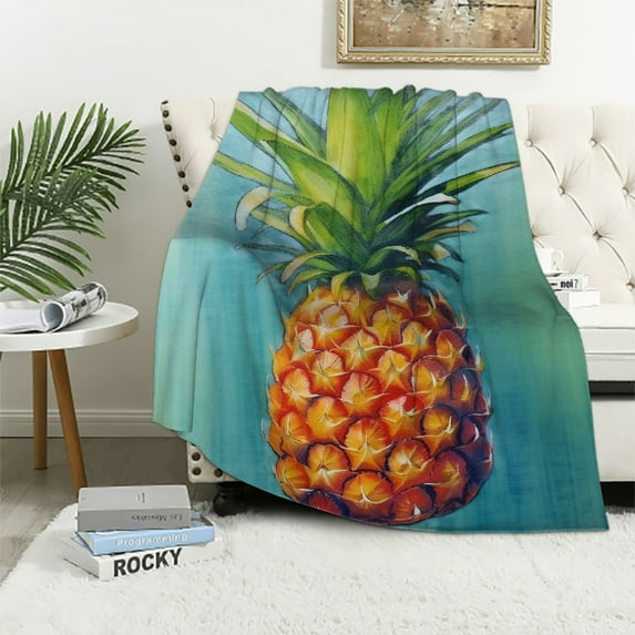 ONETECH Throw Blanket Watercolor Pineapple Super Soft Warm Large Flannel Blanket Fruit Blanket Print Throw Blanket Lightweight Cozy Moving Blankets Fuzzy Blanket for Bed Couch Sofa