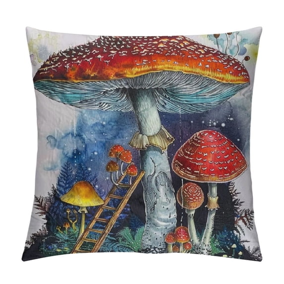 FUMJ Throw Pillow Cases Mushroom Leaves Spring Home Decor Throw Pillow Cover Super Soft Square Plants Cushion Cover for Outdoor Sofa Couch