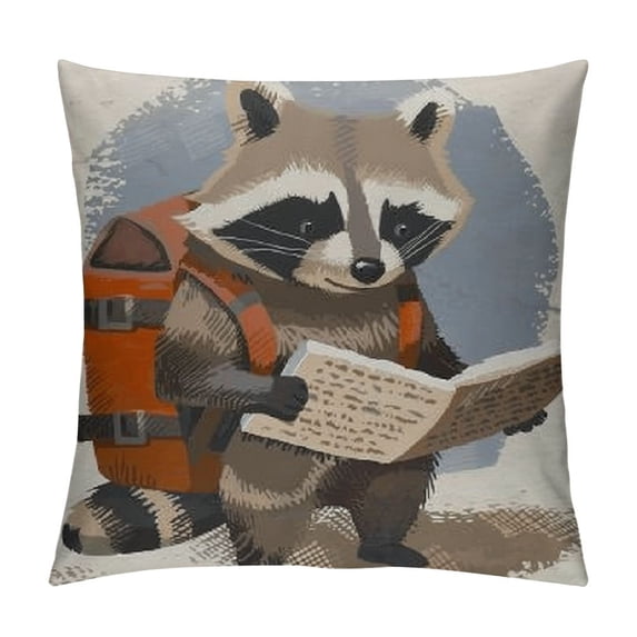 ONETECH Throw Pillow Cover Cute Raccoon Reading Paper Map Going Trip Vacation Rectangular Sofa Pillow Case Cushion Cover for Home Couch Bed Decor