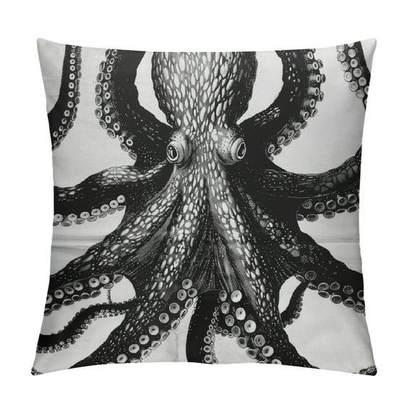 ONETECH Throw Pillow Cover Octopus Vintage Nautical Animal Black and White Giant Cool Gorgeous Octopus Decor Pillow Case Cushion for Sofa Couch Bed