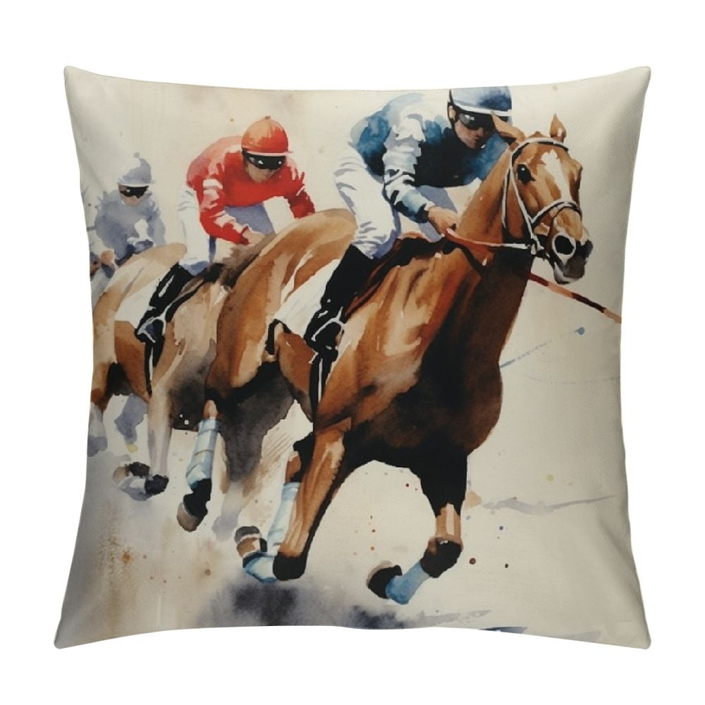 Throw Pillow Cover Painting Horse Race Competition Derby Racing