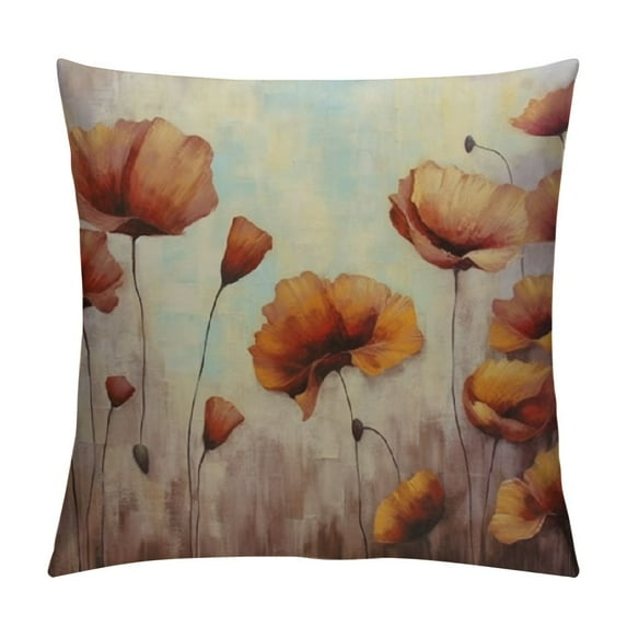 ONETECH Throw Pillow Cover Painting Poppies Flower Square Throw Pillow Cases,Artwork of Vintage Brown Lotus Throw Cushion Covers for Couch Sofa Chair Bedroom