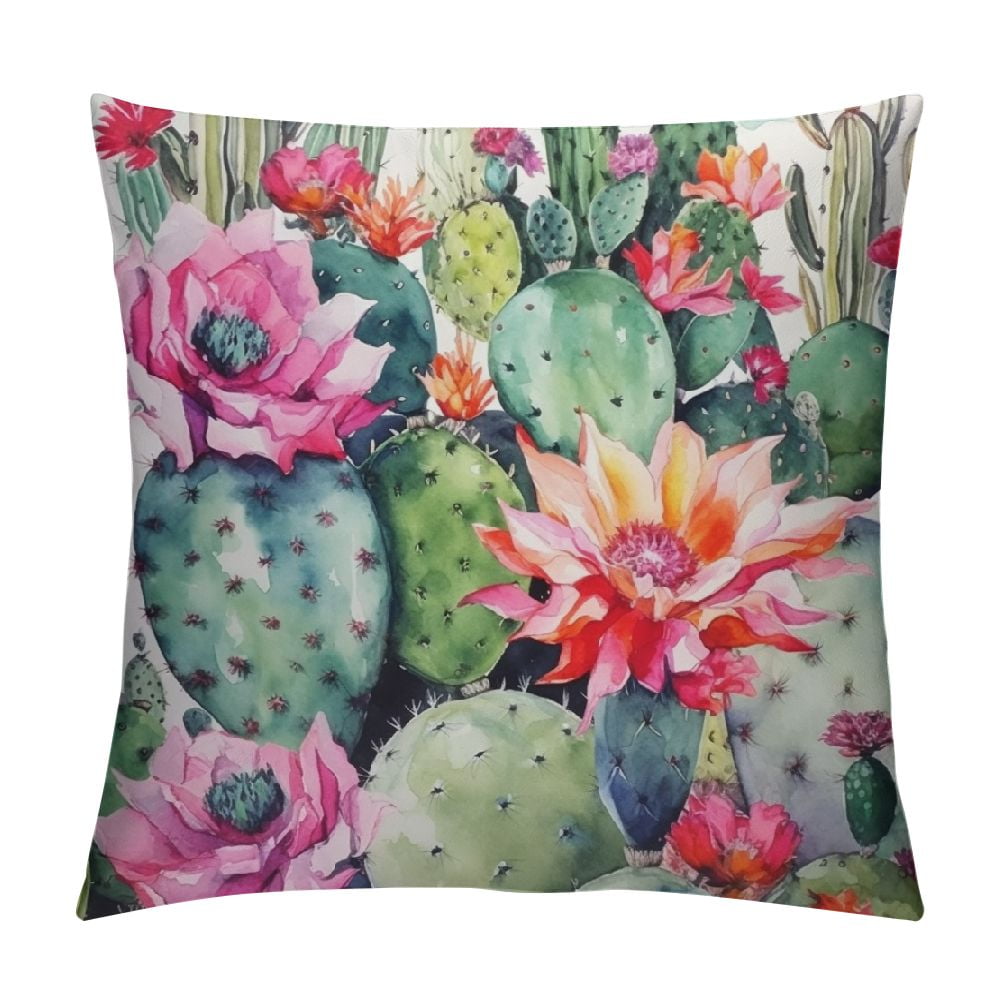 Throw Pillow Covers Boho Watercolor Cactus Flowers Twigs