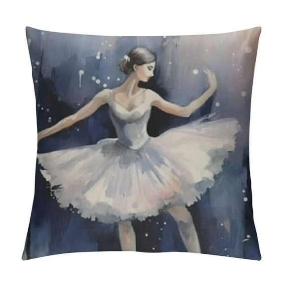 ONETECH Throw Pillow Covers Ink Painting Classical Ballet Elegant Ballerina Dancing Girl Wearing Beautiful Dress Decorative Pillowcase for Home