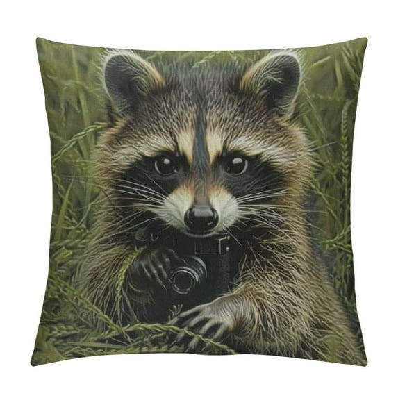 ONETECH Throw Pillow Covers Raccoon Throw Pillow Case Green Grass Animal Walk Pillow Cushion Cover Home Sofa Decorative