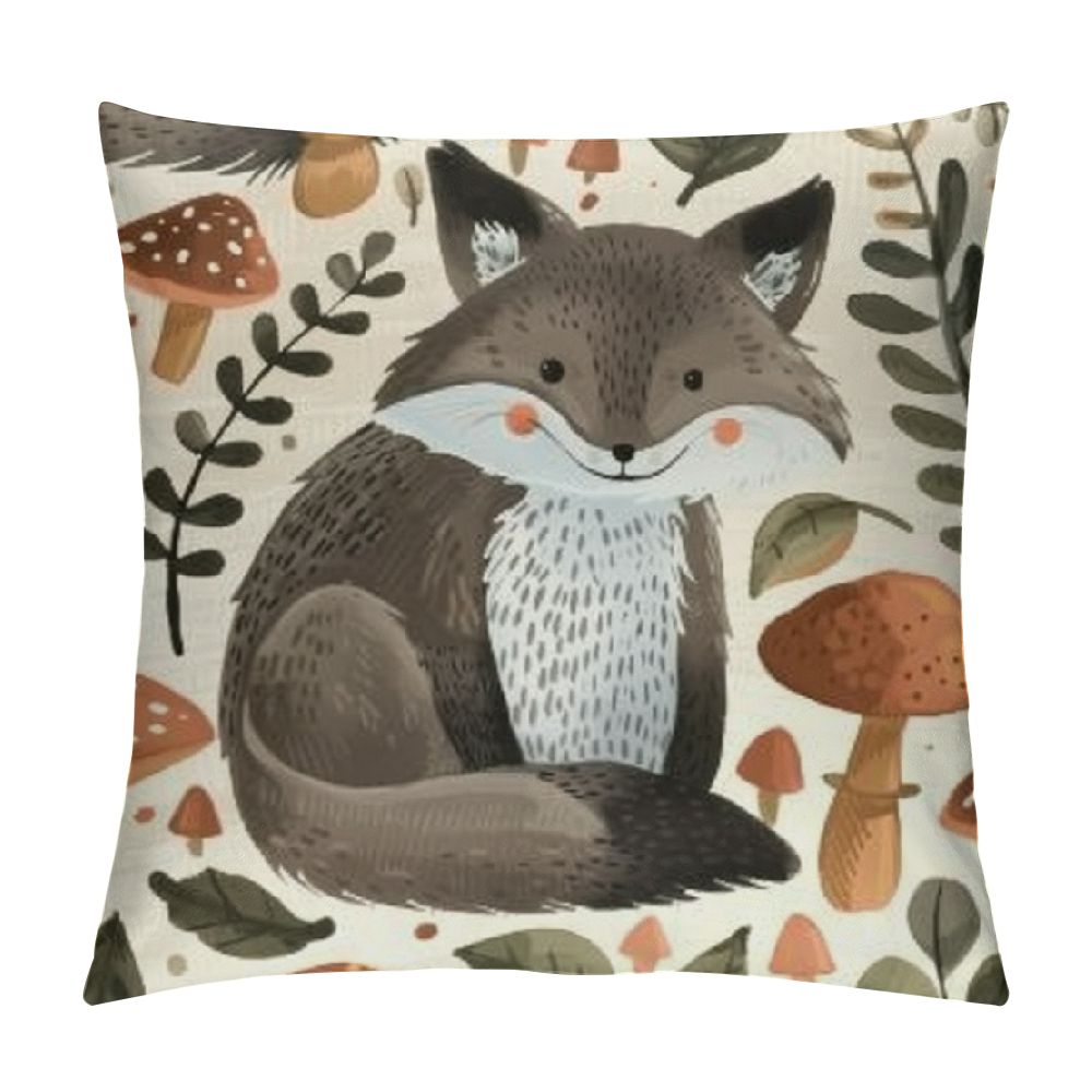 Curated visual reference: Gallery Detail: Fumj Throw Pillow Covers Square Pillowcases Covers Woodland Raccoon Animals