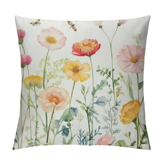 ONETECH Throw Pillow Covers Wild Flowers - Botanical Summer Floral Butterfly Colorful Decorative Pillow Case for Sofa Couch Bedroom Living Room Car Home Decor Spring Pillowcase