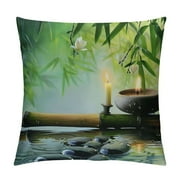 ONETECH  Throw Pillows for Bed Spa Decor Throw Pillow Cover Cushion Case for Sofa Zen Garden Theme Jasmine Flower Bamboos Canvas Home Decor for Couch Bedroom