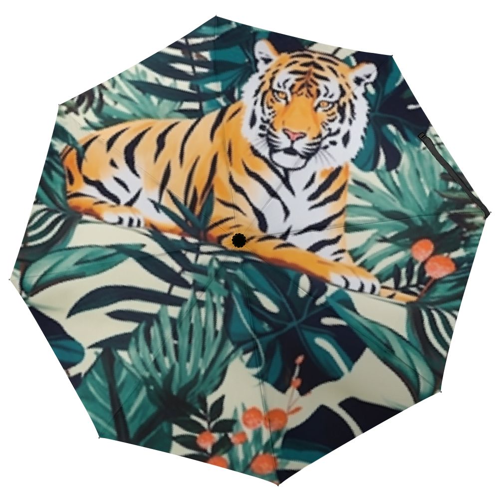 Bohemian White Tiger Pattern Print Foldable Umbrella
