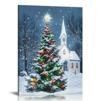 ONETECH Town Tree Christmas Canvas Wall Art Print With Timer Canvas Wall Art Print Design (Christmas Town Tree) 12x16 in