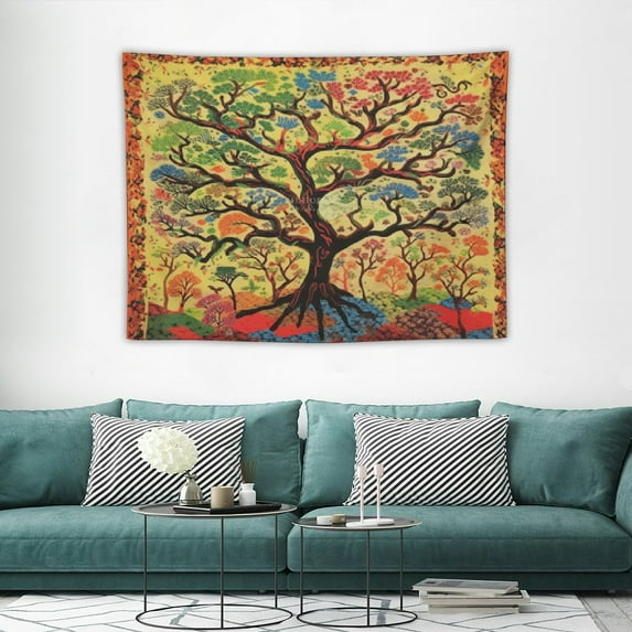ONETECH Tree of Life Nature Forest Tapestry Indian Tapestries Dorm Decor Mandala Tapestry Hippy Wall Art Psychedelic Hippie Wall Hanging Bohemian Decor (Yellow)