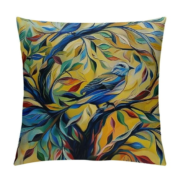 ONETECH Tree of Life Throw Pillow Covers Abstract Mystery Bird Animal Contemporary Leaf Botanical Colorful Soft Outoor Home Hotel Bedroom Living Room Decor Cushion Cover