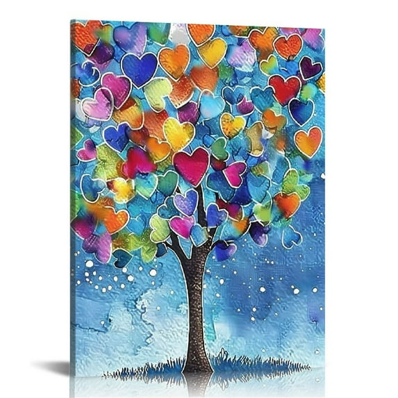 ONETECH  Tree Wall Art  Abstract Colorful Blooming Tree Painting Framed Canvas Artwork Living Room Bedroom Home Wall Decor
