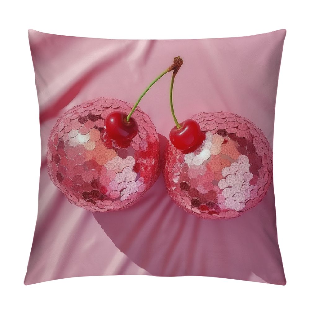 Trendy Retro Y2K Disco Ball Cherry Pink Throw Pillow Cover