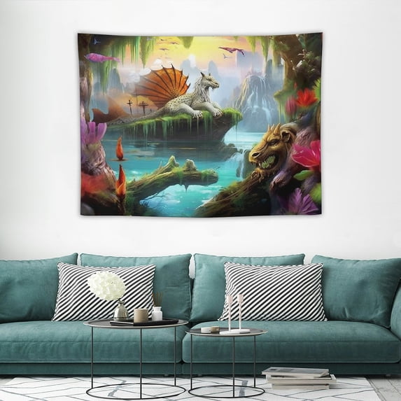 ONETECH  Trippy Forest Tapestry Animal Fantasy Waterfall Rafting Wall Hanging Nature Landscape Fairy Tale World Animal Tapestry Flannel for Bedroom Living Room Dorm Decor