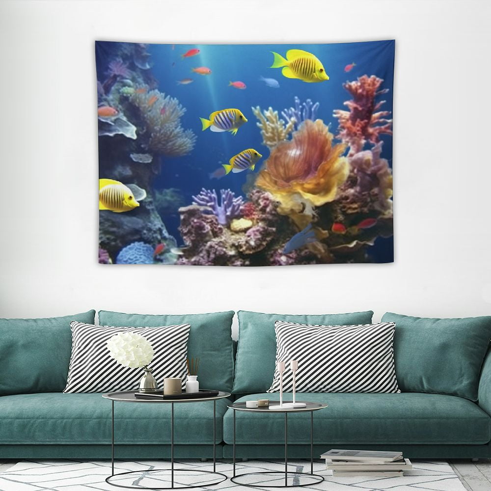 Tropical Fish Tapestry Coral Reef and Marine Life Under Blue