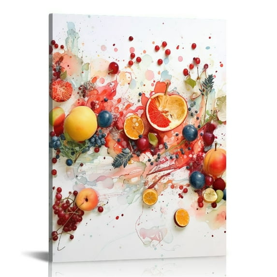 ONETECH Tropical Fruit Canvas Wall Art, Boho Farmhouse Kitchen Dining Room Wall Decor 4 Piece, Colorful Grape Print Pictures Artwork , Rustic Watercolor Food Posters Art for Restaurant Home Decoration