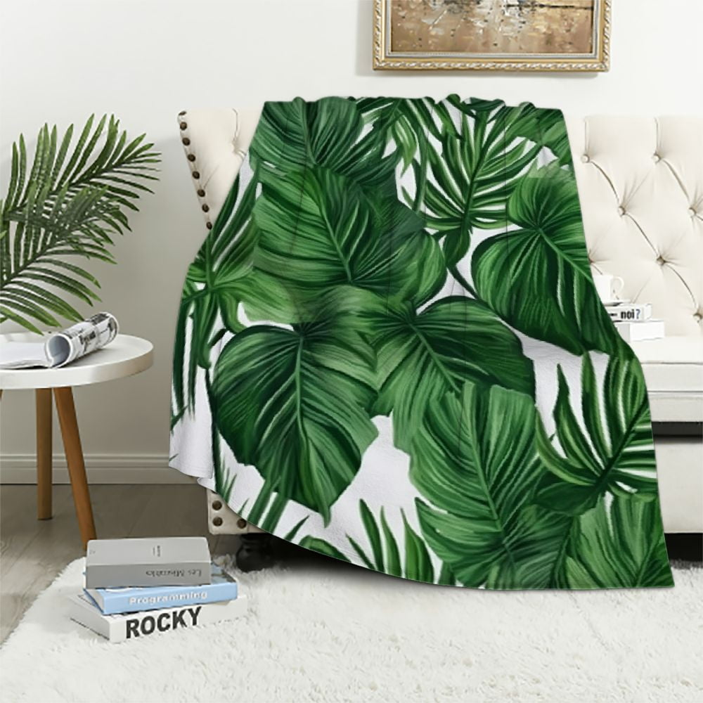Flamingo Tropical Palm Leaves Hawaiian Floral Pattern Print Hooded Blanket