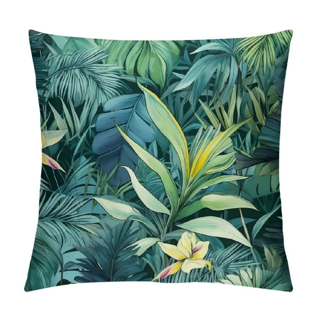 Tropical Palm Leaf Throw Pillow Covers Green Banana Leaves