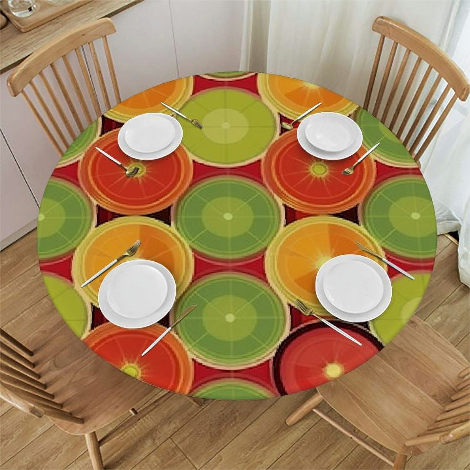 ONETECH Tropical Round Fitted Table Cover,Ripe Citrus Orange Grapefruit ...
