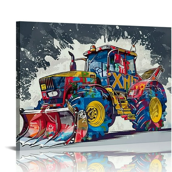 ONETECH  Truck Canvas Wall Art Boys Room Decor Construction Vehicles Car Pictures for Kids Bedroom Graffiti Painting Art Prints Poster Nursery Home Decorations