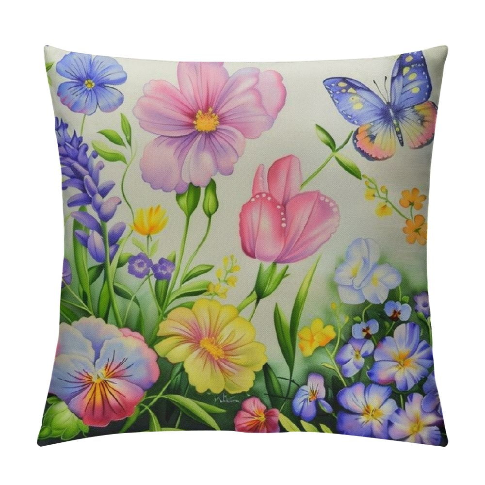 FUMJ Tulip Spring Floral Pillowcovers Tulip Lavender Throw Pillow