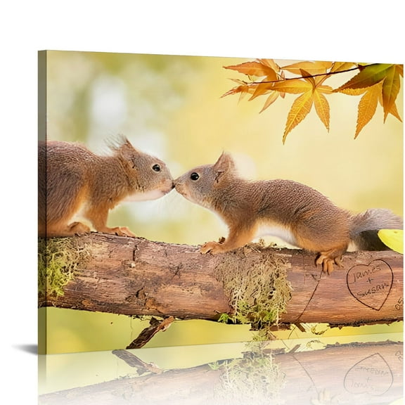 ONETECH -Two Loving Squirrels canvas prints Artwork,Includes Names and the Special Date Gifts for Anniversary, Valentine's day, Wedding, 16x12in