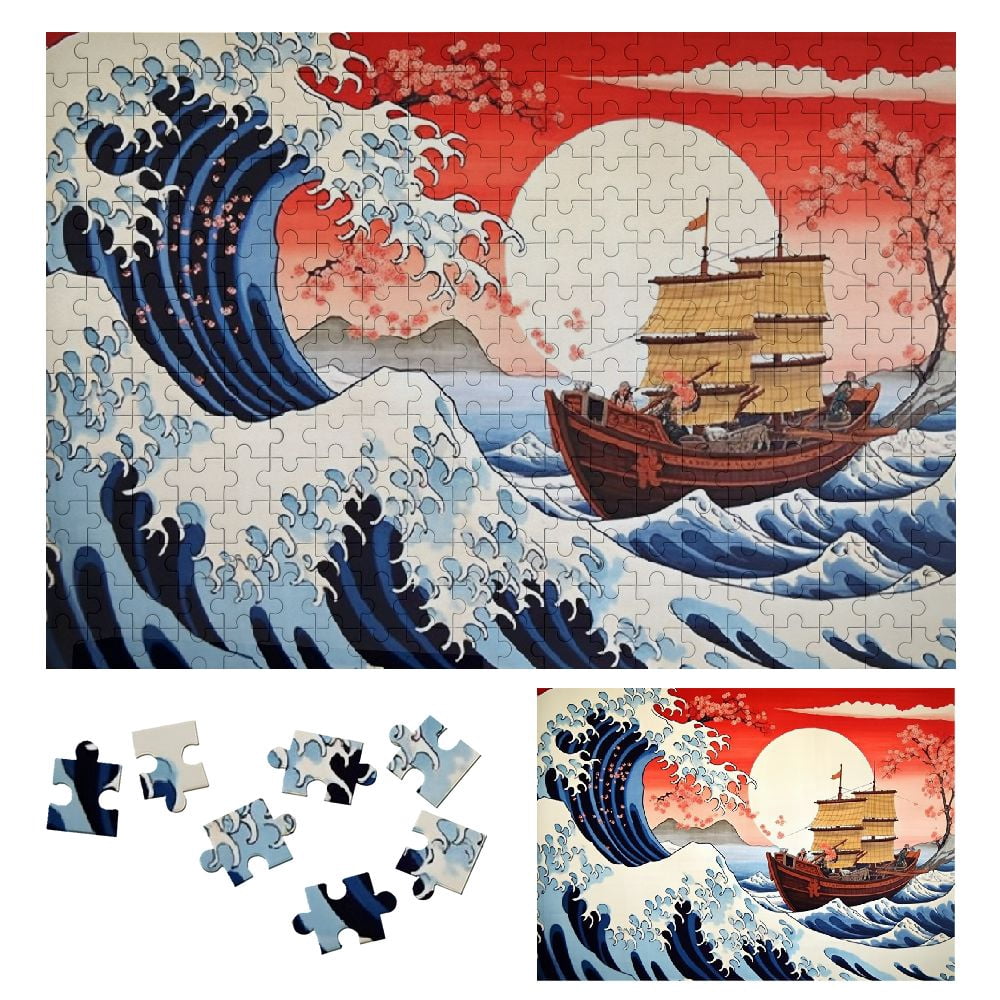 ONETECH Ukiyo-e Wave Wooden Jigsaw Puzzle for Adults and Kids 300 PCS ...