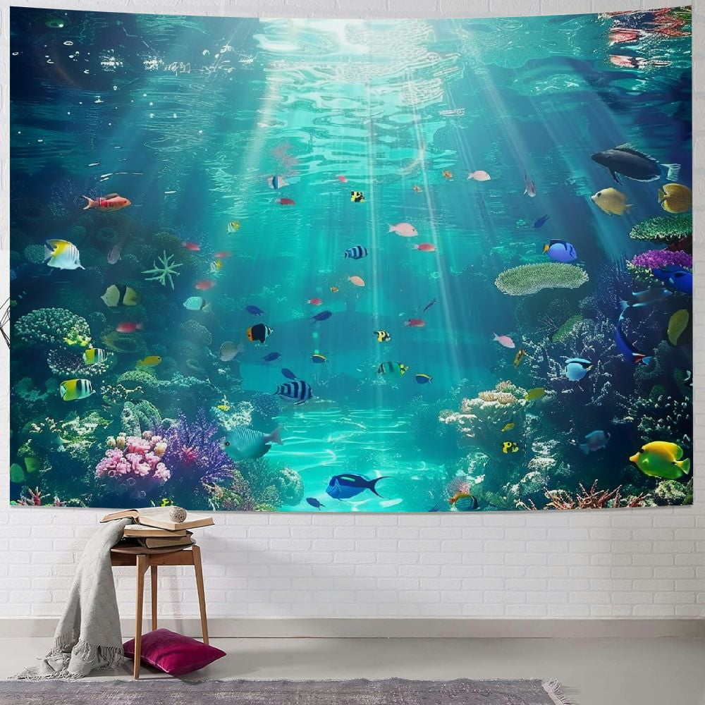 ONETECH Underwater World Tapestry Blue Ocean Wall Hanging Under the Sea Coral Reef Wall Tapestry Tropical Fish Tank Undersea Tapestries Marine Wall Art for Bedroom Living Room Dorm Decor Walmart