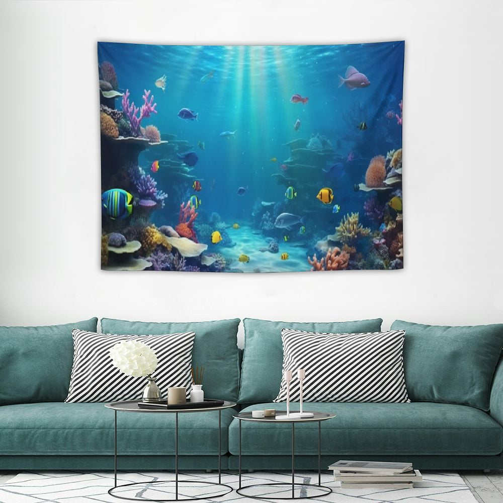 Underwater World Tapestry Blue Ocean Wall Hanging Under the Sea