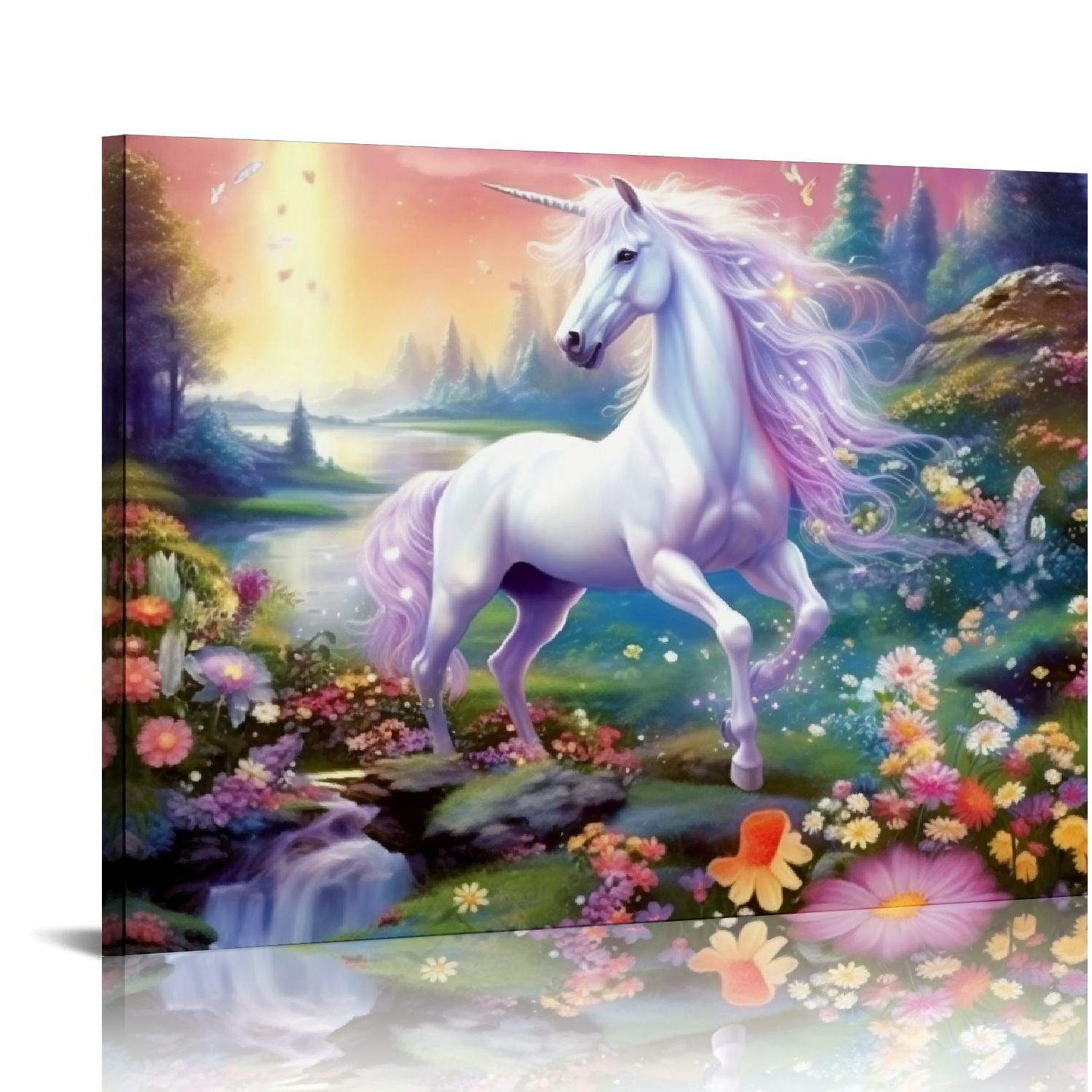 ONETECH Unicorn Canvas Wall Art Colorful Unicorn Peacock Castle ...