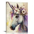 thumbnail image 1 of ONETECH  Unicorn Canvas Wall Art Retro Colorful Animal with Flower Painting Water Color Unicorn Prints Artwork Pictures for Kids Nursery Bedroom Living Room Office Home   12x16 in, 1 of 5