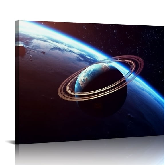 ONETECH Universe Galaxy Star Wall Art - Blue Themed Prints for Modern Home Decoration of Outer Space Posters Framed Solar System Planet Canvas Painting Pictures Decor for Teens Bedroom  20x16in