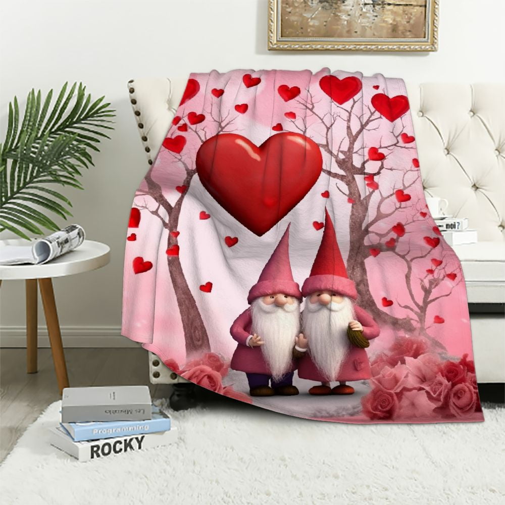 Valentine's Day Throw Blanket Short Plush Gnome Flannel