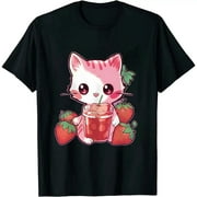 ONETECH Vaporwave Strawberry Cat 90s Japanese Kawaii Strawberry Milk T-Shirt