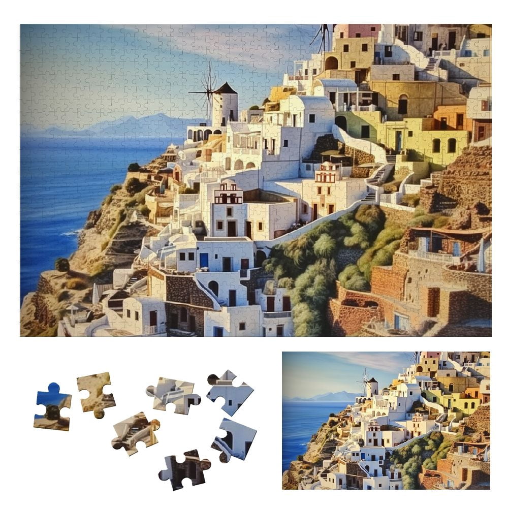 ONETECH Village Cliff Ocean Wooden Jigsaw Puzzle for Adults and Kids ...