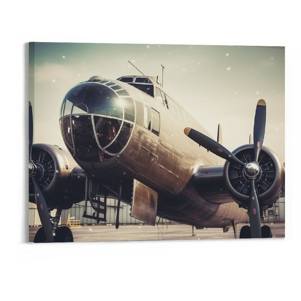Vintage Airplane Canvas Wall Art Prints Abandoned Fighter Jet