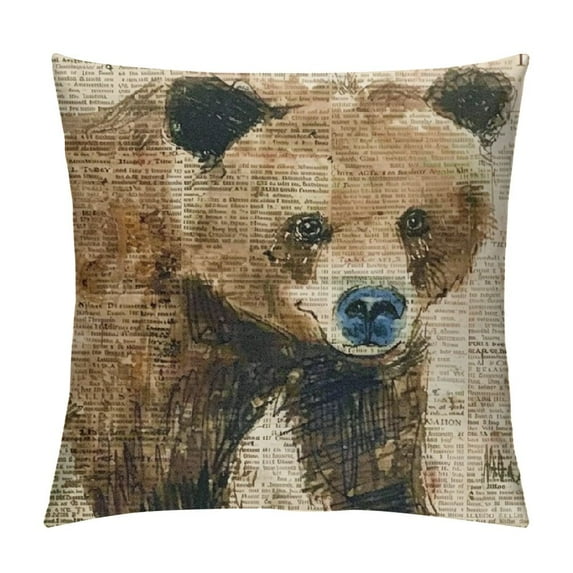 ONETECH Vintage Animal Throw Pillow Covers Wild Animals Black Bear  Square Decorative Cushion Covers