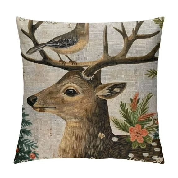 FUMJ Vintage Animals Theme Throw Pillow Covers Rustic Retro Robin Birds Deer Pillowcase Home Sofa Couch Decor Cushion Case Cover