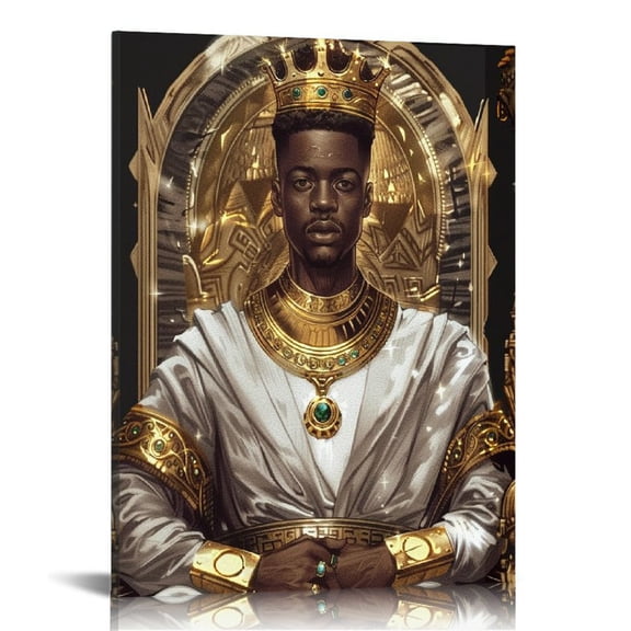 ONETECH Vintage Black King and Queen Canvas Wall Art with Golden Frame Black Couple African American Men Portrait Wall Decor