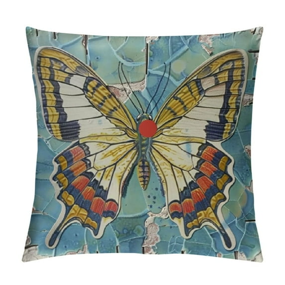 ONETECH  Vintage Butterfly Throw Pillow Covers Modern Butterflies Pattern Decorative Square Flower Print Cushion Pillowcases for Couch Sofa Home Living Room Car Decor