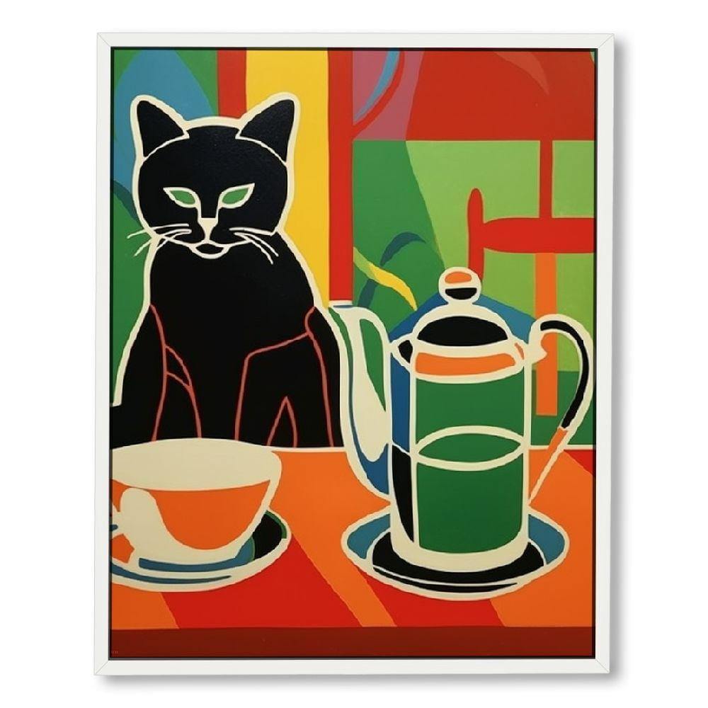 ONETECH Vintage Cat Wall Art Cat and Coffee Abstract Poster Modern ...
